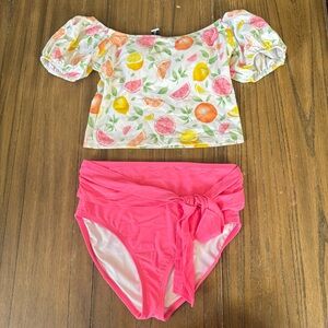Pink Desert lemons off shoulder high waist swimsuit